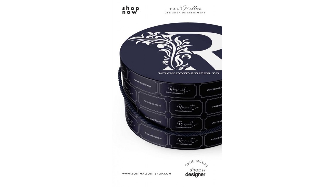 Cutie rotunda bleumarin glossy personalizata cu sigla brandului personal 3